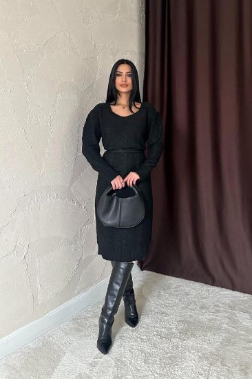 Siyah Kemerli Triko Elbise resmi